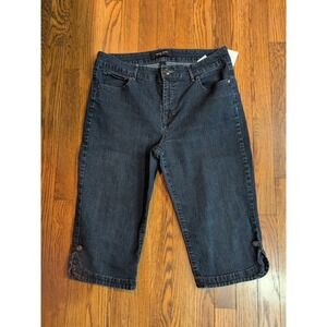 Nine West Mid Rise Slit Leg Capri Cropped Denim Jeans Sz 12 Dk Wash